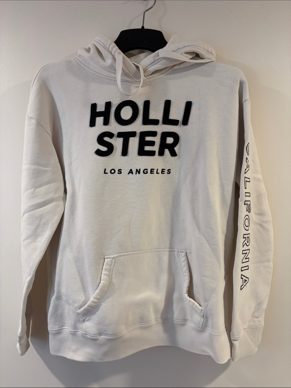 Hollister White Pullover Hoodie with Black Lettering